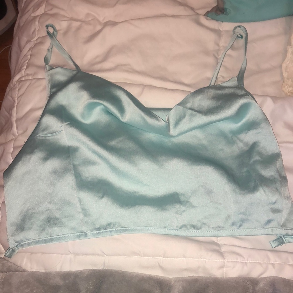Women’s silk aqua cowl neck cami